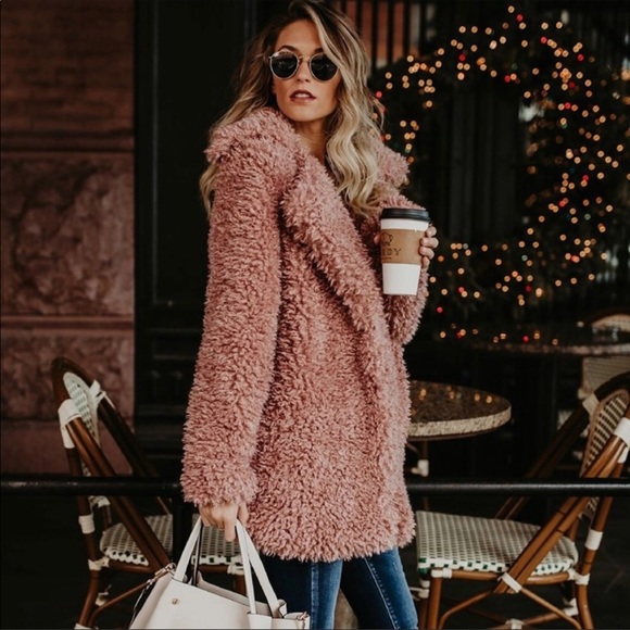 ✨LAST ONE✨Mauve/Blush Furry Warm Open Coat - Picture 2 of 5